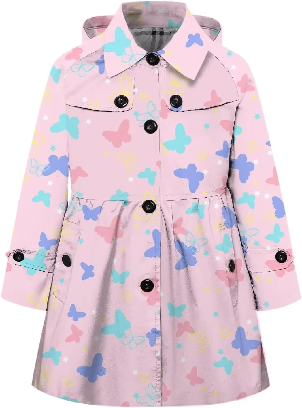Betusline Girl's Hooded Rain Jackets Lightweight Print Waterproof Trench Coat Windbreaker Raincoats for Girls,2-14 Years