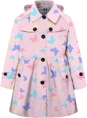 Betusline Girl's Hooded Rain Jackets Lightweight Print Waterproof Trench Coat Windbreaker Raincoats for Girls,2-14 Years