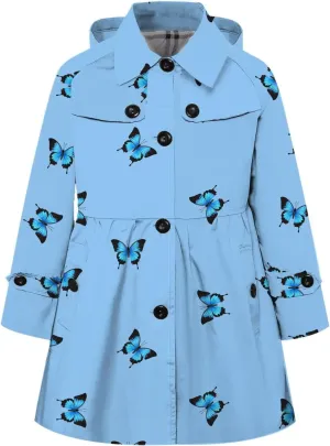 Betusline Girl's Hooded Rain Jackets Lightweight Print Waterproof Trench Coat Windbreaker Raincoats for Girls,2-14 Years