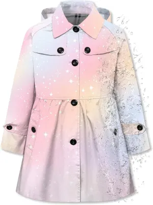 Betusline Girl's Hooded Rain Jackets Lightweight Print Waterproof Trench Coat Windbreaker Raincoats for Girls,2-14 Years