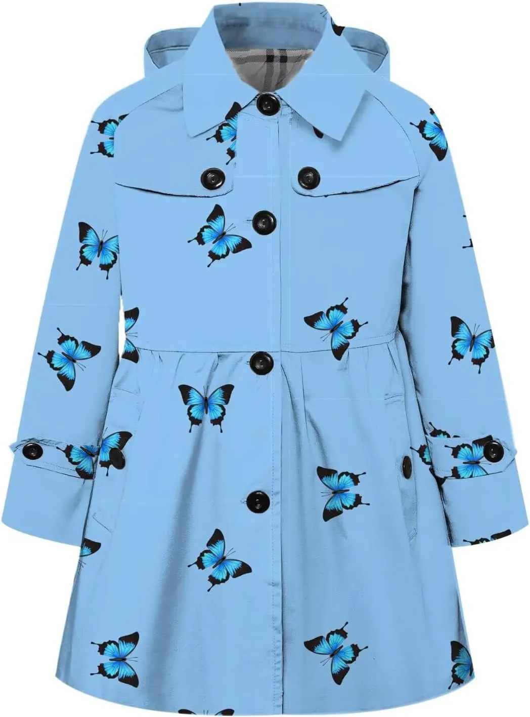 Betusline Girl's Hooded Rain Jackets Lightweight Print Waterproof Trench Coat Windbreaker Raincoats for Girls,2-14 Years