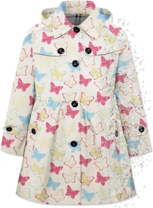 Betusline Girl's Hooded Rain Jackets Lightweight Print Waterproof Trench Coat Windbreaker Raincoats for Girls,2-14 Years