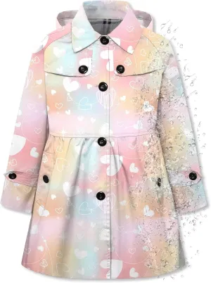 Betusline Girl's Hooded Rain Jackets Lightweight Print Waterproof Trench Coat Windbreaker Raincoats for Girls,2-14 Years