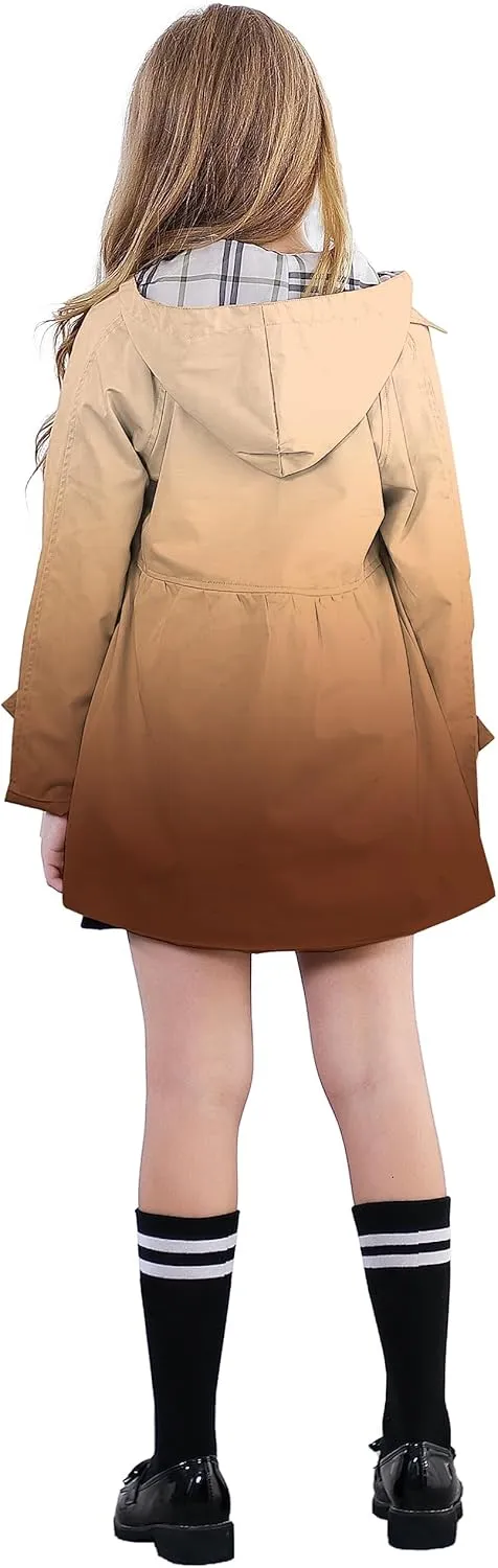 Betusline Girl's Rain Jackets Lightweight Waterproof Hooded Trench Coat Raincoats for Kids,2-14 Years