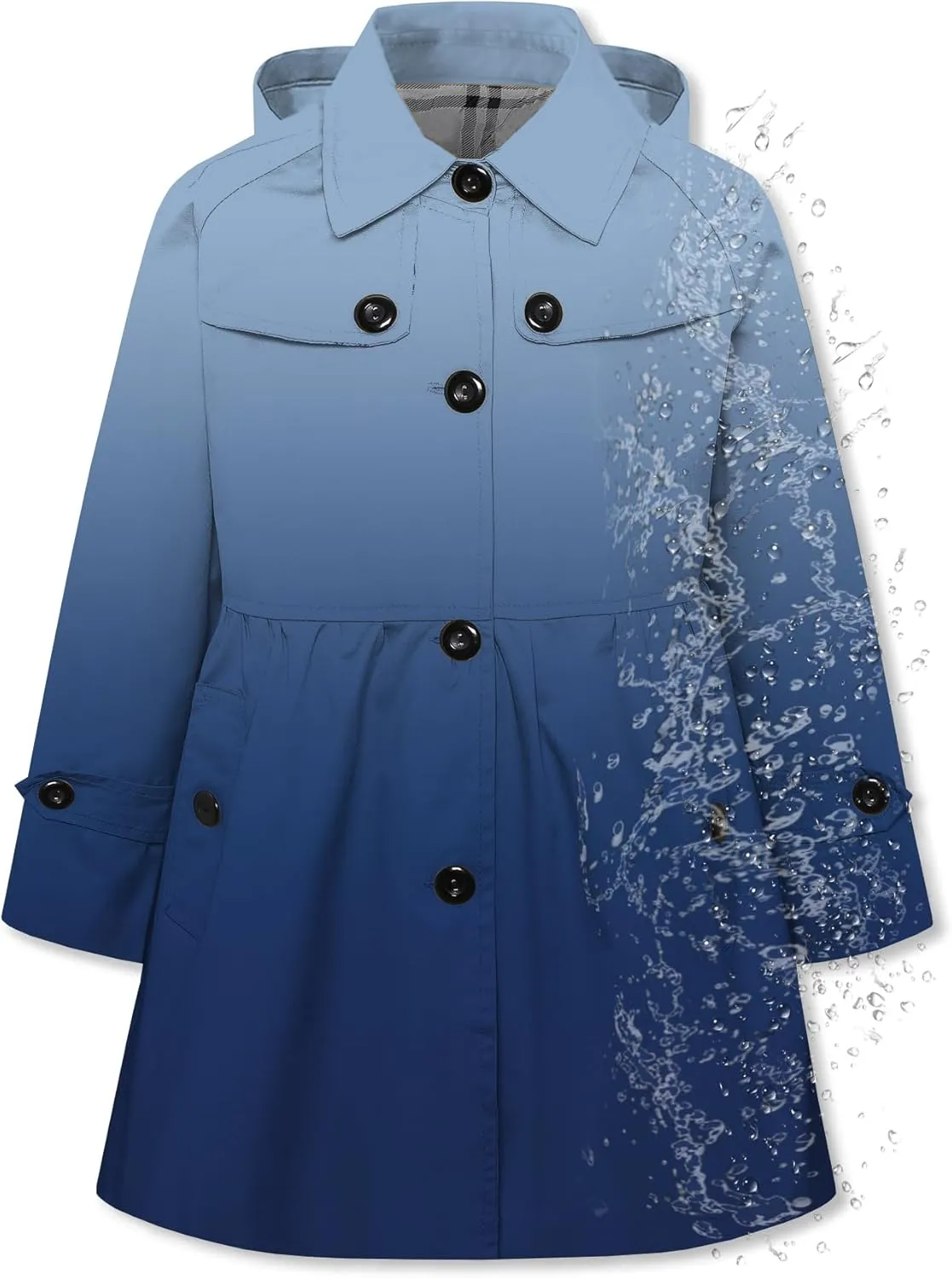 Betusline Girl's Rain Jackets Lightweight Waterproof Hooded Trench Coat Raincoats for Kids,2-14 Years