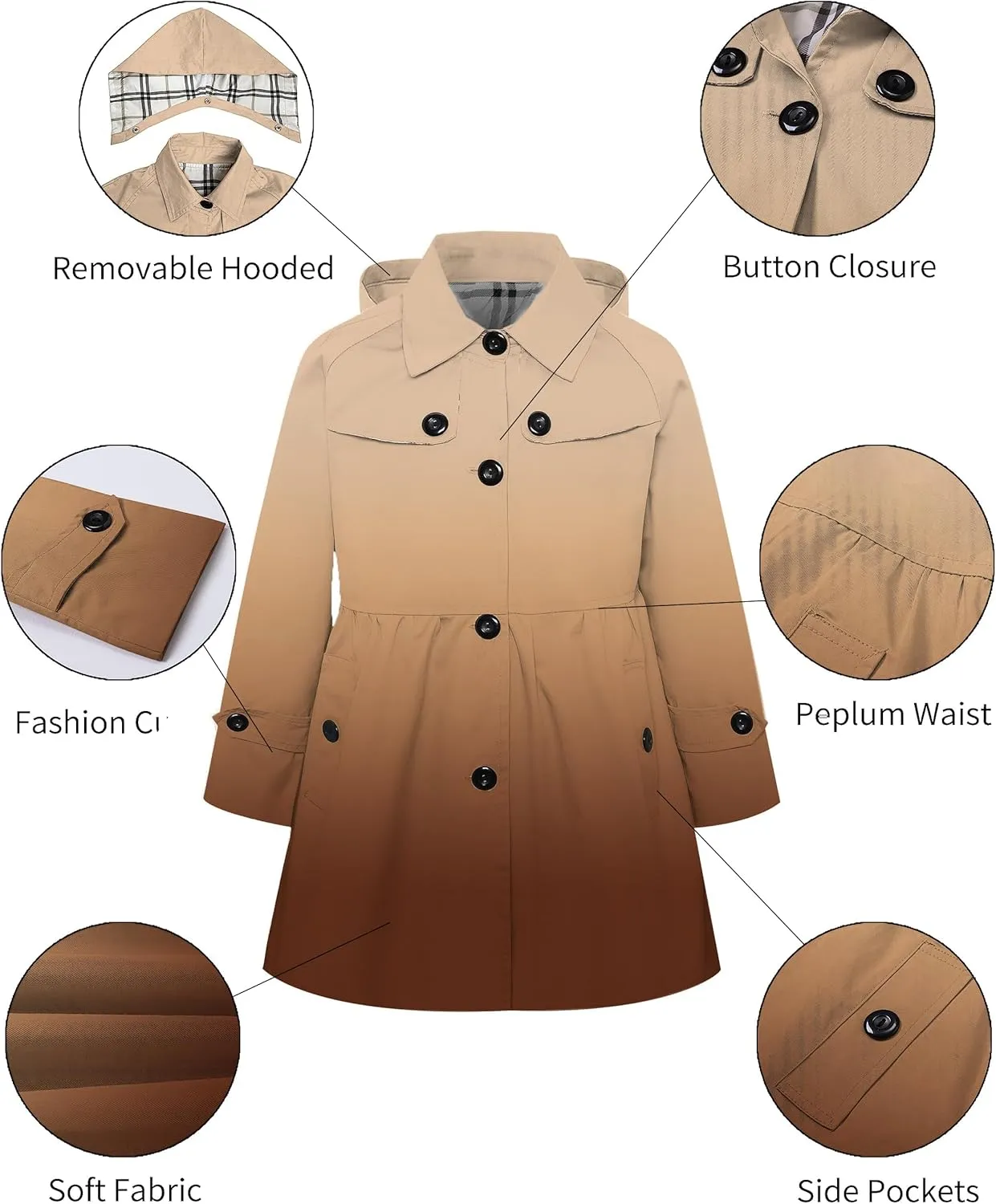 Betusline Girl's Rain Jackets Lightweight Waterproof Hooded Trench Coat Raincoats for Kids,2-14 Years