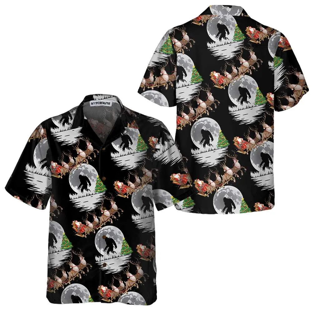 Bigfoot Santa Claus On Christmas Day Hawaiian Shirt, Funny Christmas Shirt For Men, Bigfoot Christmas Hawaiian Shirt For Men, Perfect Gift For Christmas Lovers, Friends, Husband, Boyfriend, Family