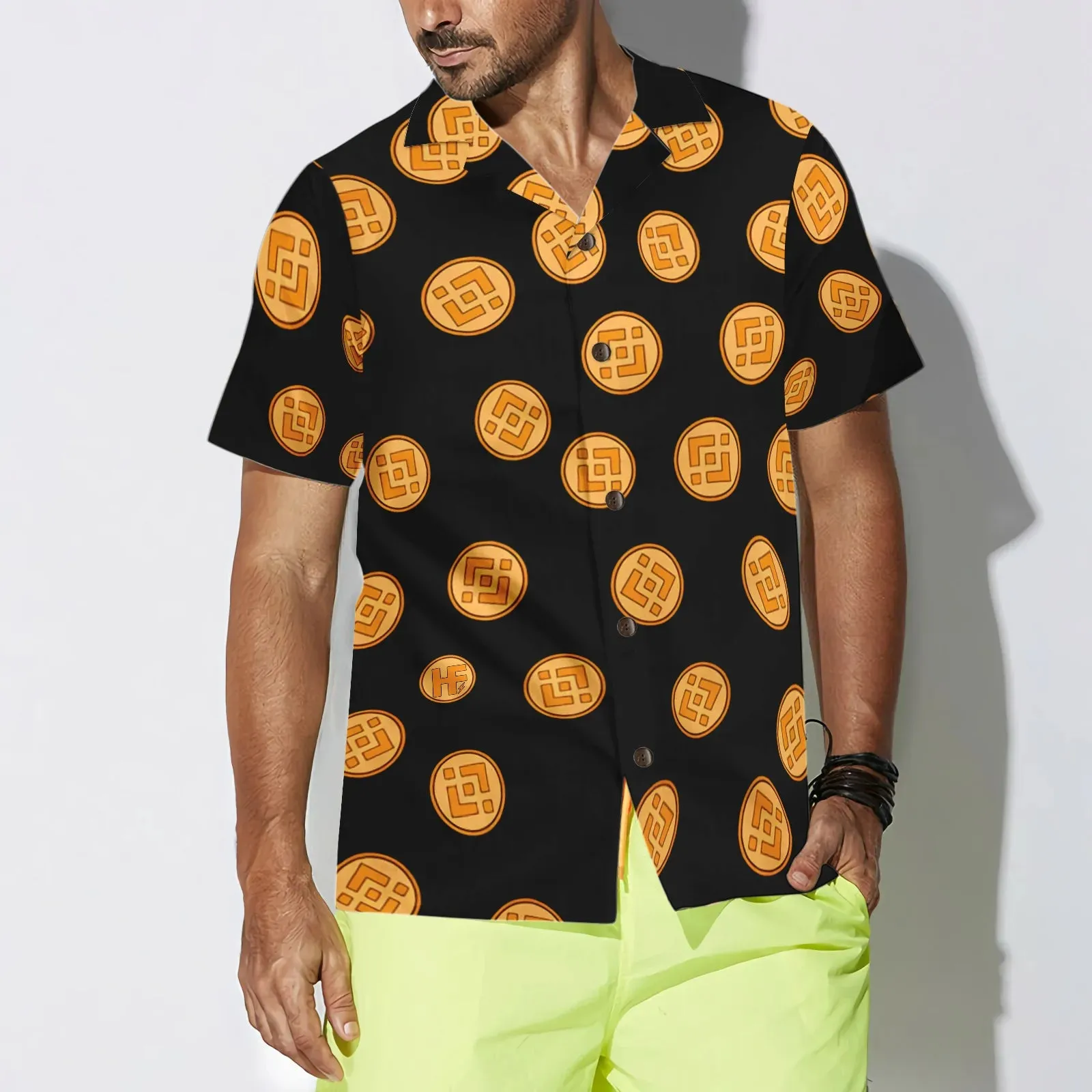 Binance Coin Logo Pattern Art Hawaiian Shirt, Best Gift For Husband, Boyfriend