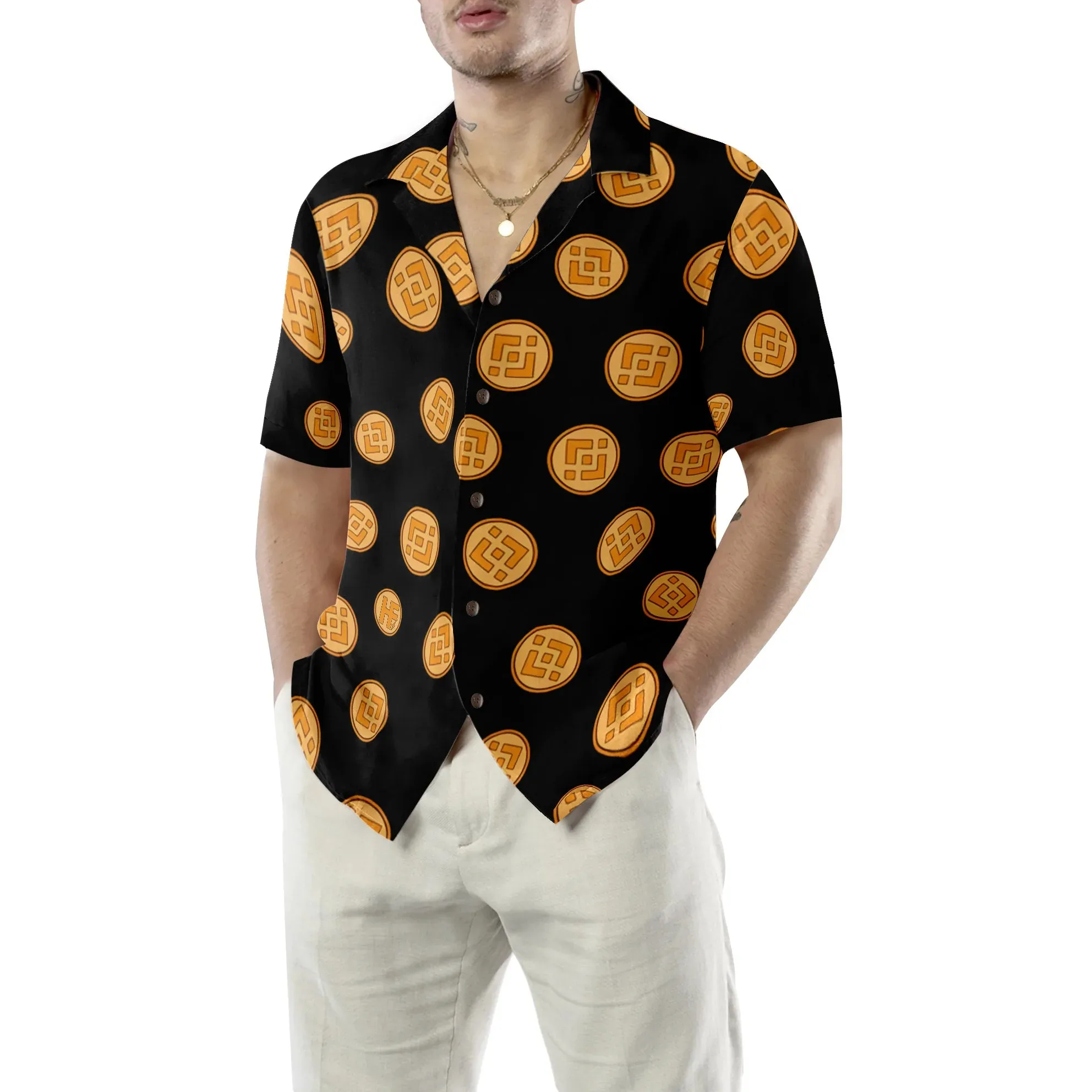 Binance Coin Logo Pattern Art Hawaiian Shirt, Best Gift For Husband, Boyfriend