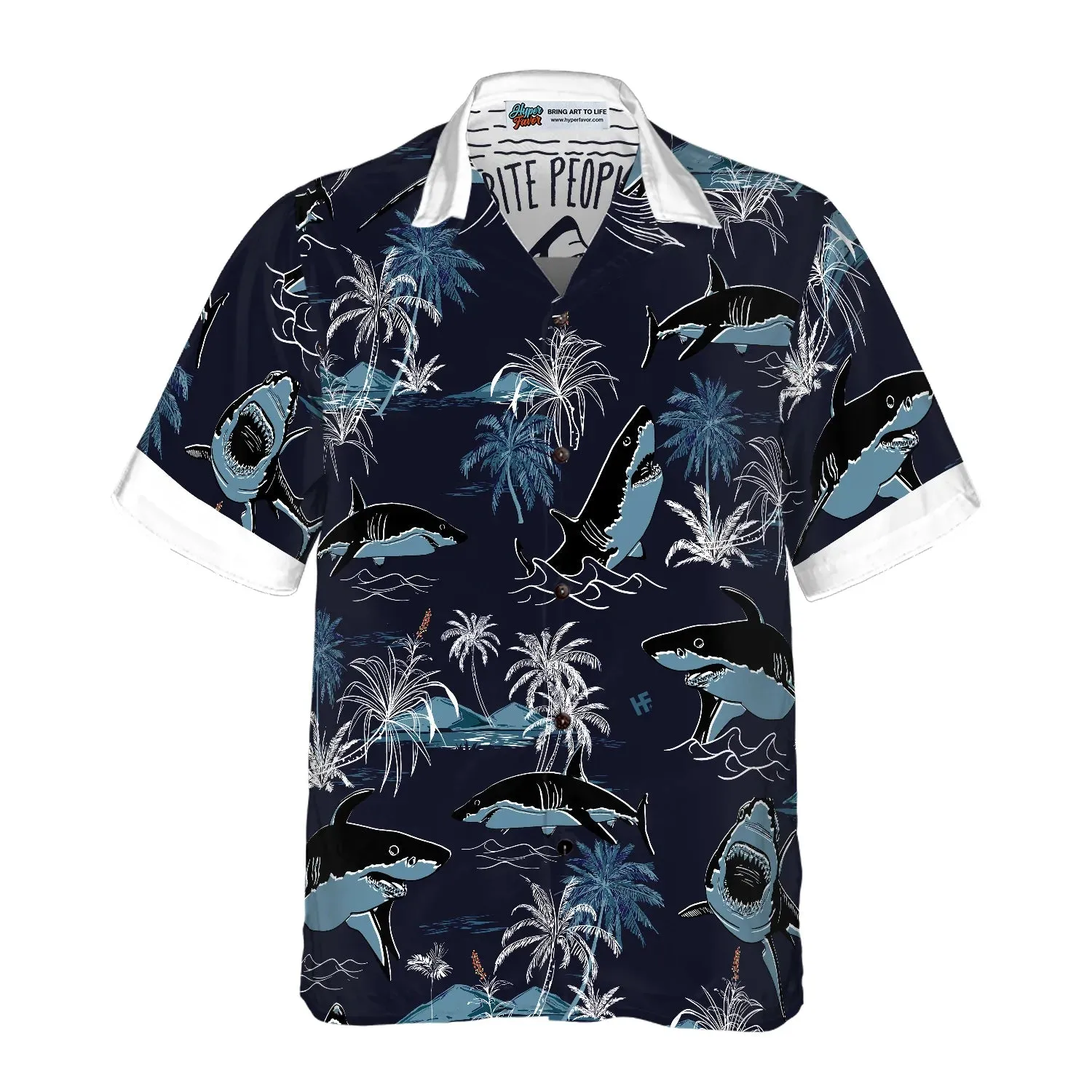 Bite People Hail Satan Shark Hawaiian Shirt, Shark Aloha Shirt - Perfect Gift For Shark Lover, Husband, Wife, Boyfriend, Girlfriend, Family, Friends