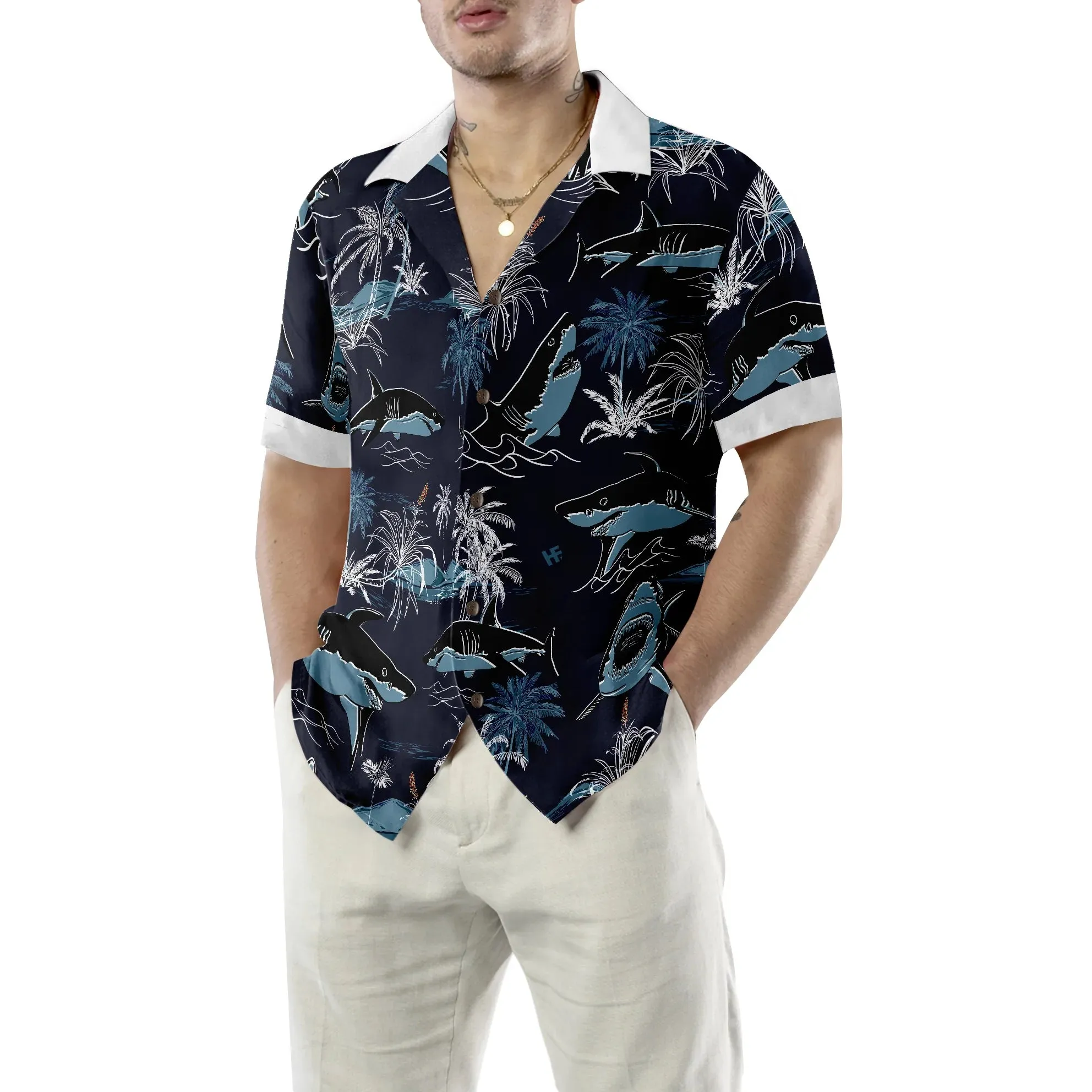 Bite People Hail Satan Shark Hawaiian Shirt, Shark Aloha Shirt - Perfect Gift For Shark Lover, Husband, Wife, Boyfriend, Girlfriend, Family, Friends