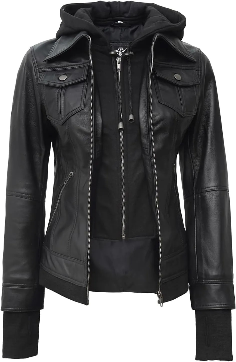 Blingsoul Leather Bomber Jacket Women - Real Lambskin Womens Leather Jackets with Removable Hood