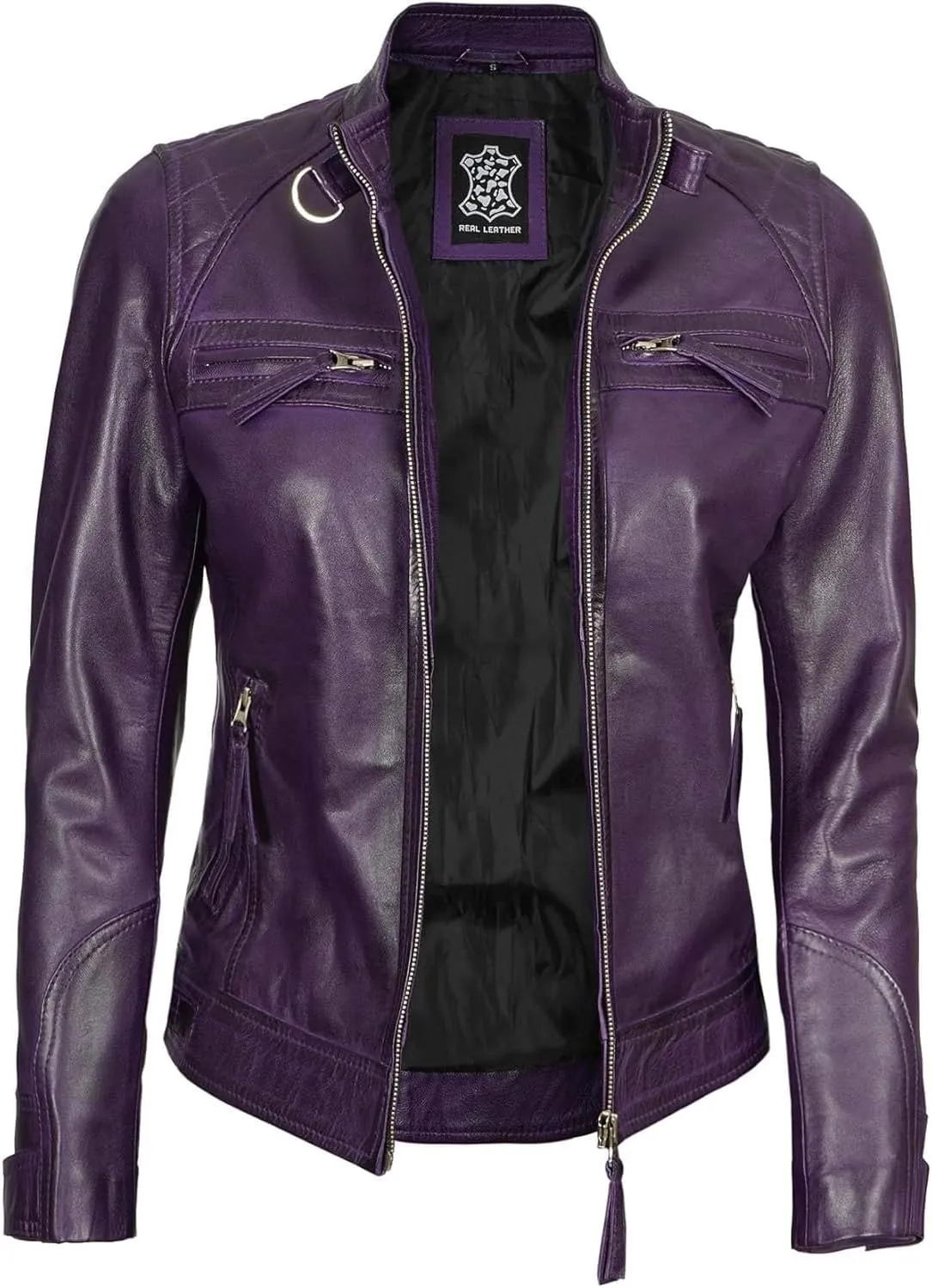 Blingsoul Leather Jacket Women - Quilted Cafe Racer Style Womens Leather Jackets