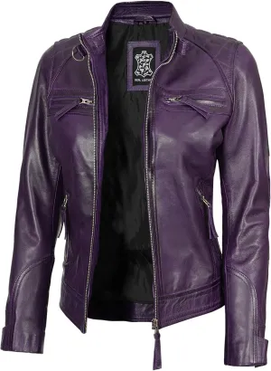 Blingsoul Leather Jacket Women - Quilted Cafe Racer Style Womens Leather Jackets