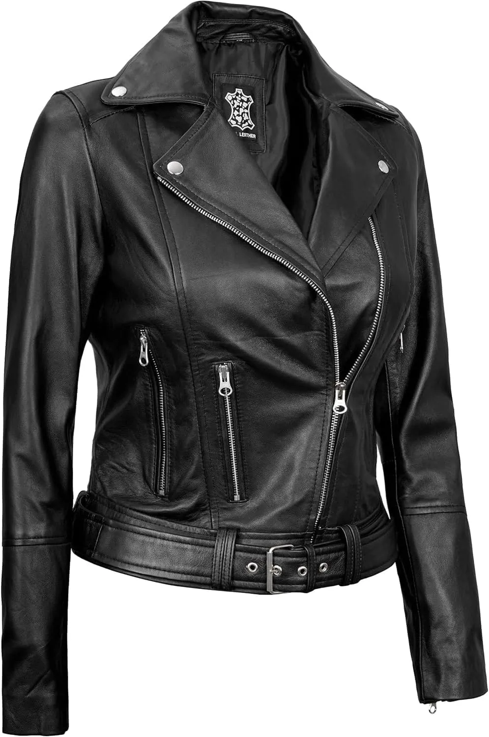 Blingsoul Leather Jacket Women - Real Lambskin Leather Asymmetrical Style Leather Jackets For Womens