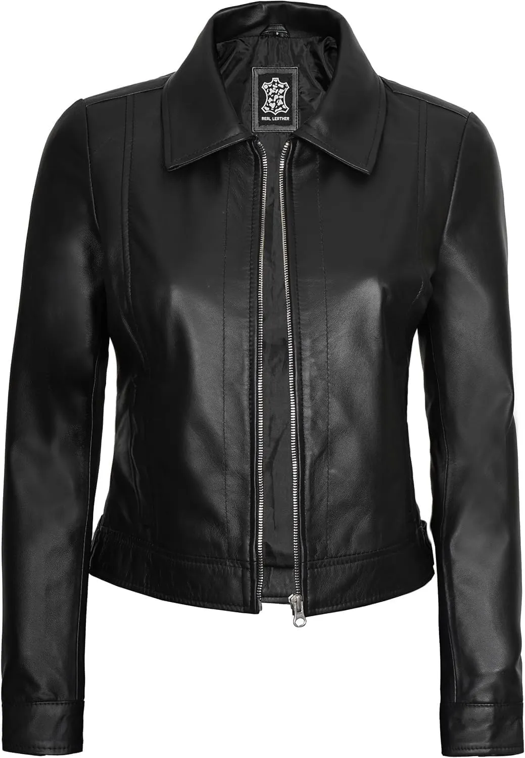 Blingsoul Shirt Collar Leather Jacket Womens, Real Lambskin Leather Jacket for Women