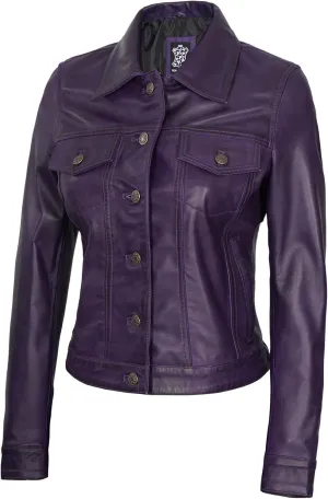 Blingsoul Shirt Collar Leather Jacket Womens, Real Lambskin Leather Jacket for Women