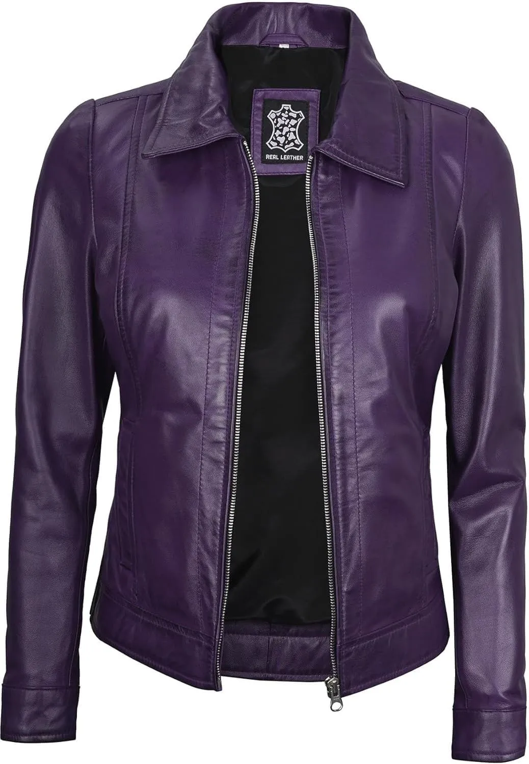 Blingsoul Shirt Collar Leather Jacket Womens, Real Lambskin Leather Jacket for Women