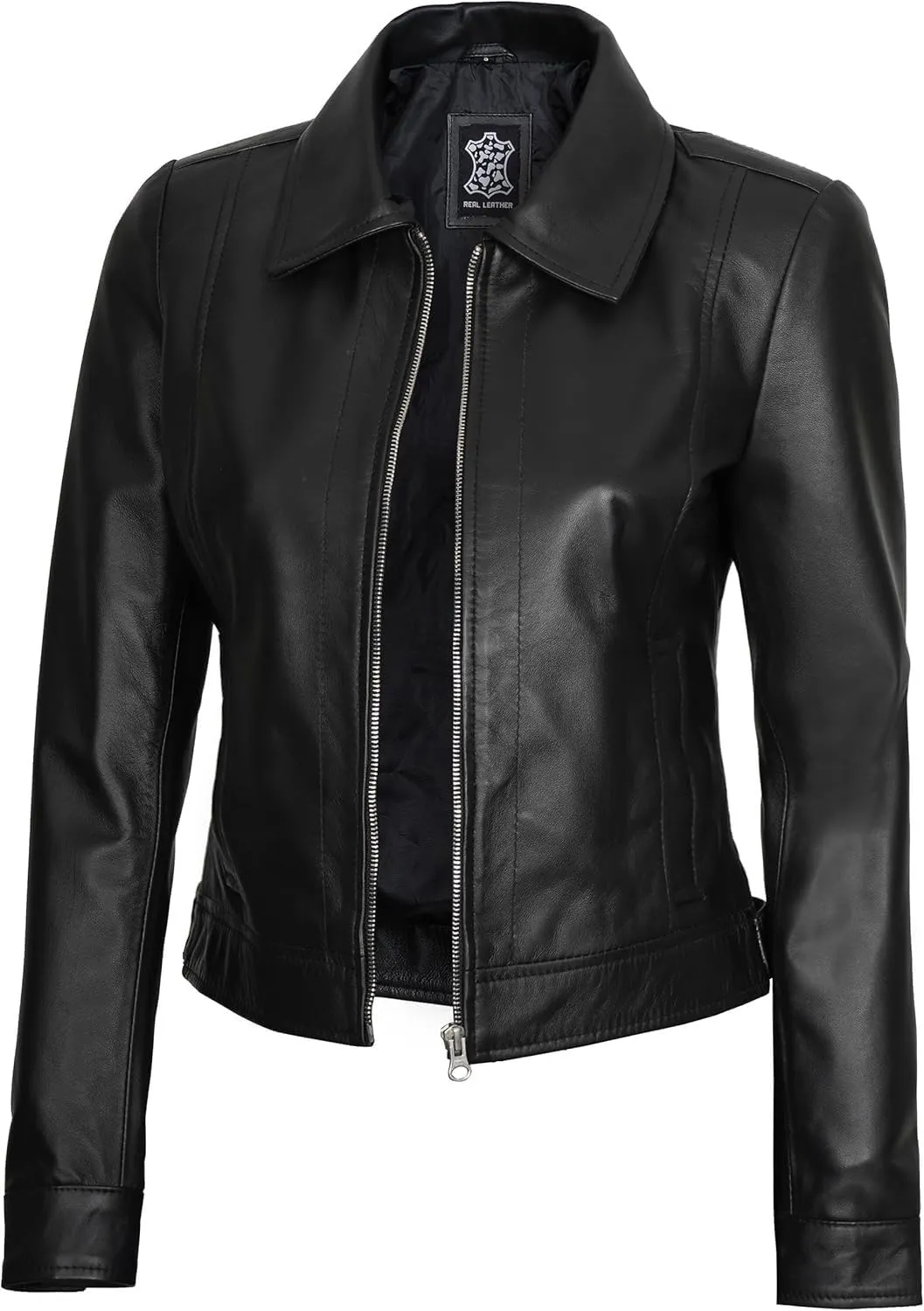 Blingsoul Shirt Collar Leather Jacket Womens, Real Lambskin Leather Jacket for Women