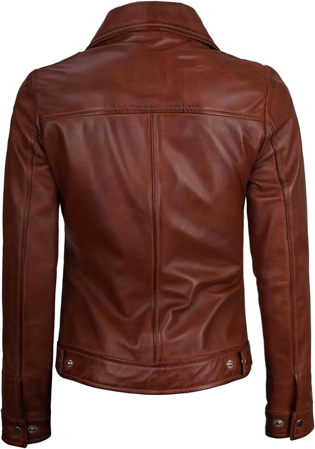 Blingsoul Shirt Collar Leather Jacket Womens, Real Lambskin Leather Jacket for Women