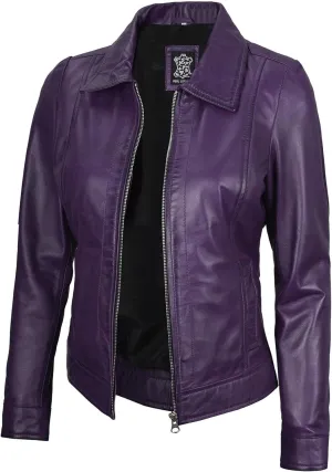 Blingsoul Shirt Collar Leather Jacket Womens, Real Lambskin Leather Jacket for Women