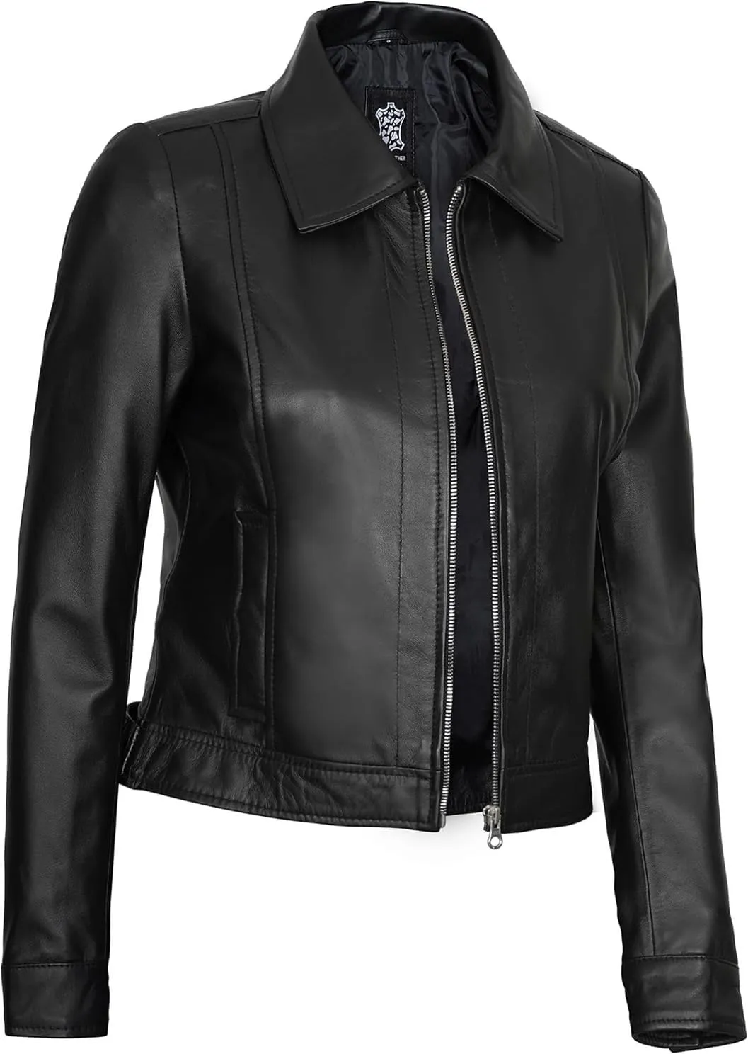 Blingsoul Shirt Collar Leather Jacket Womens, Real Lambskin Leather Jacket for Women