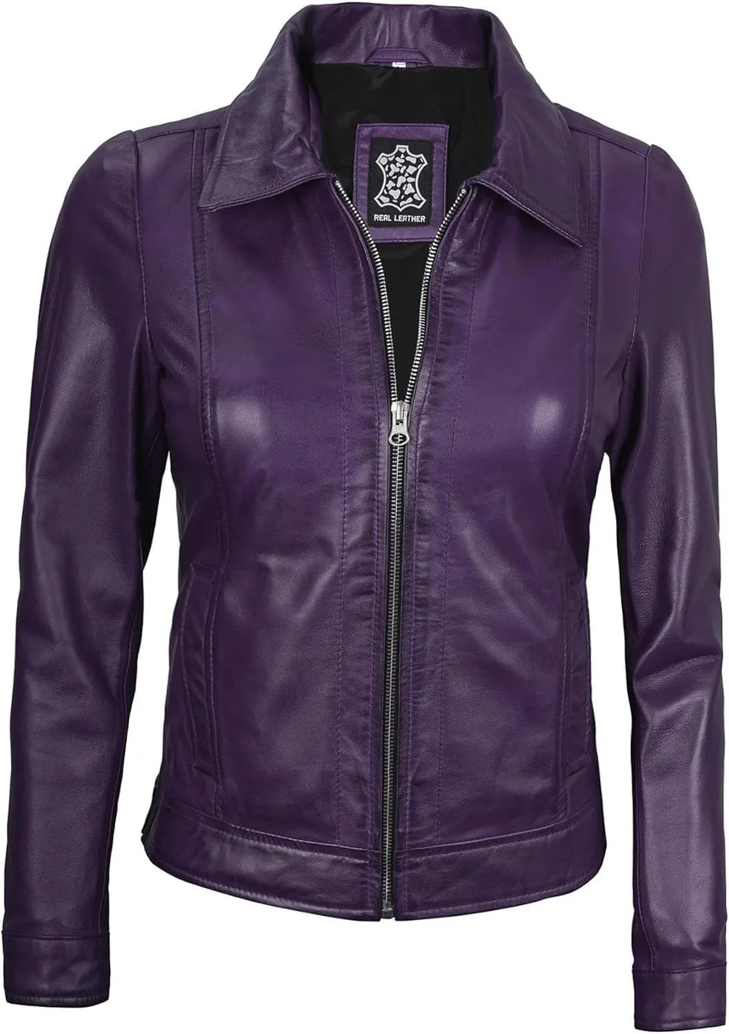 Blingsoul Shirt Collar Leather Jacket Womens, Real Lambskin Leather Jacket for Women