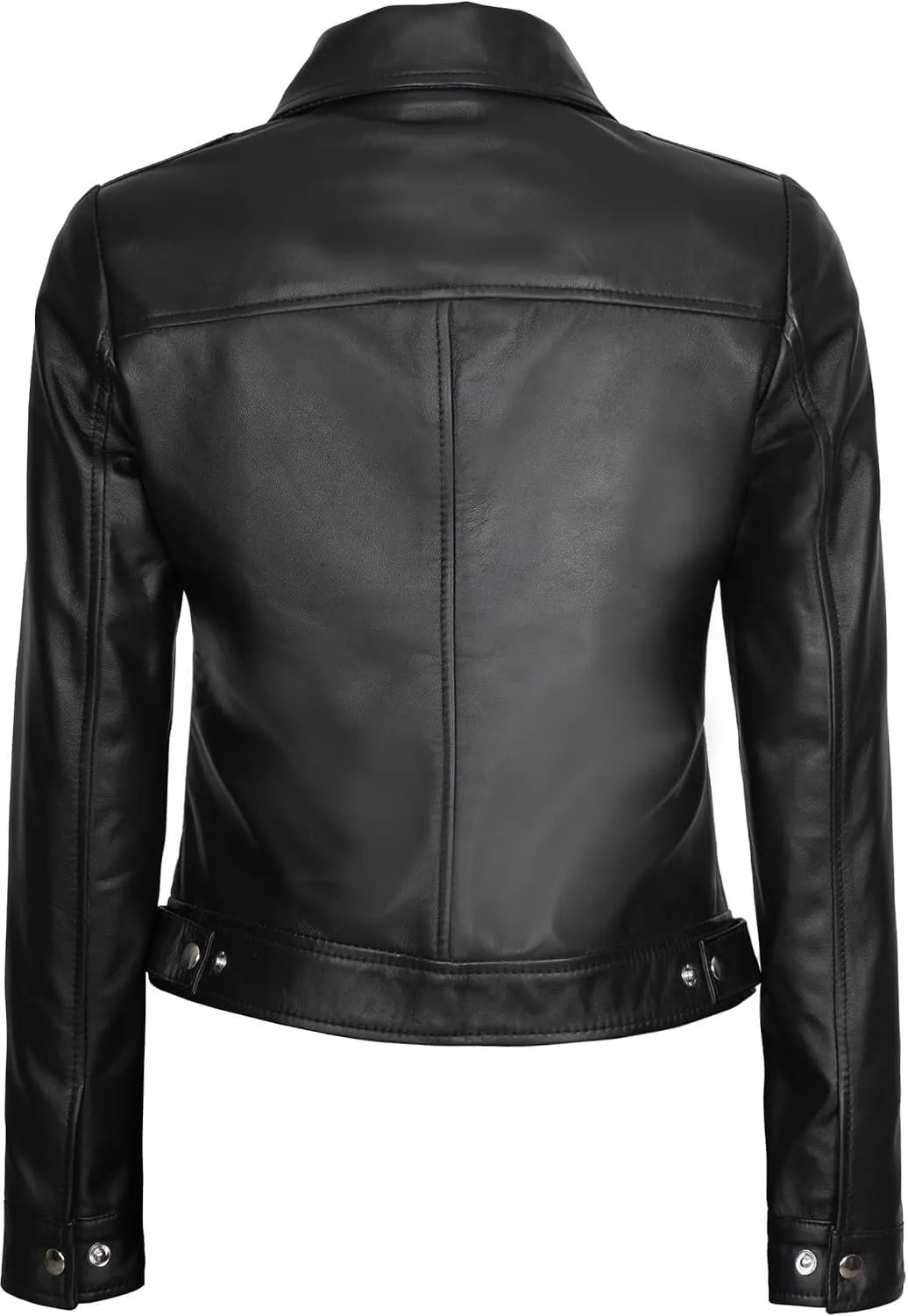 Blingsoul Shirt Collar Leather Jacket Womens, Real Lambskin Leather Jacket for Women