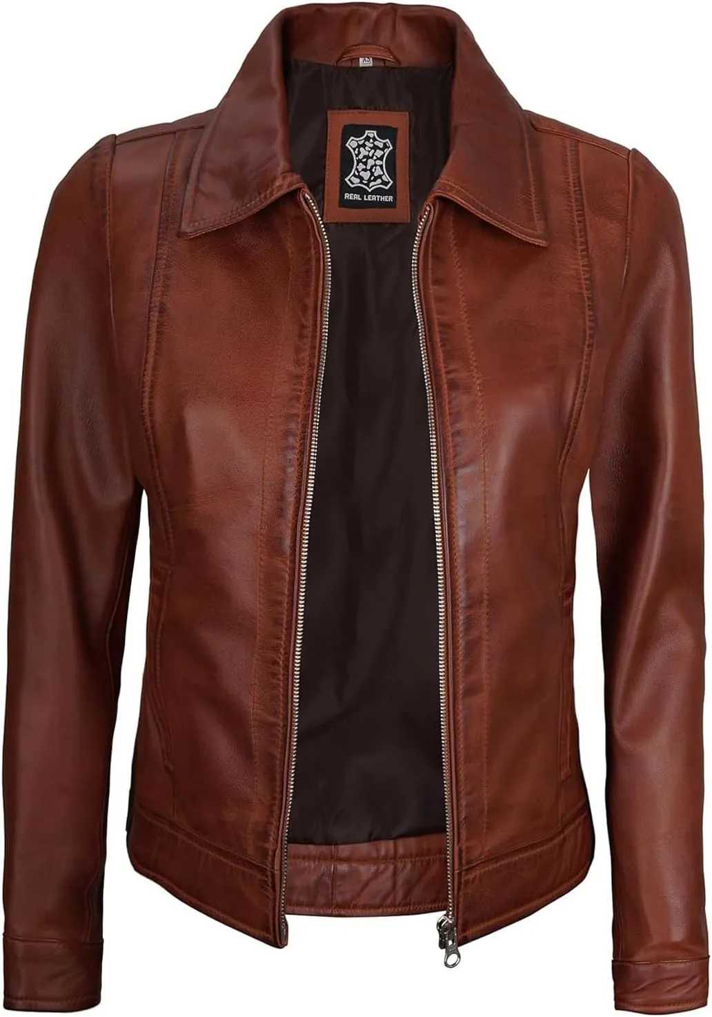 Blingsoul Shirt Collar Leather Jacket Womens, Real Lambskin Leather Jacket for Women