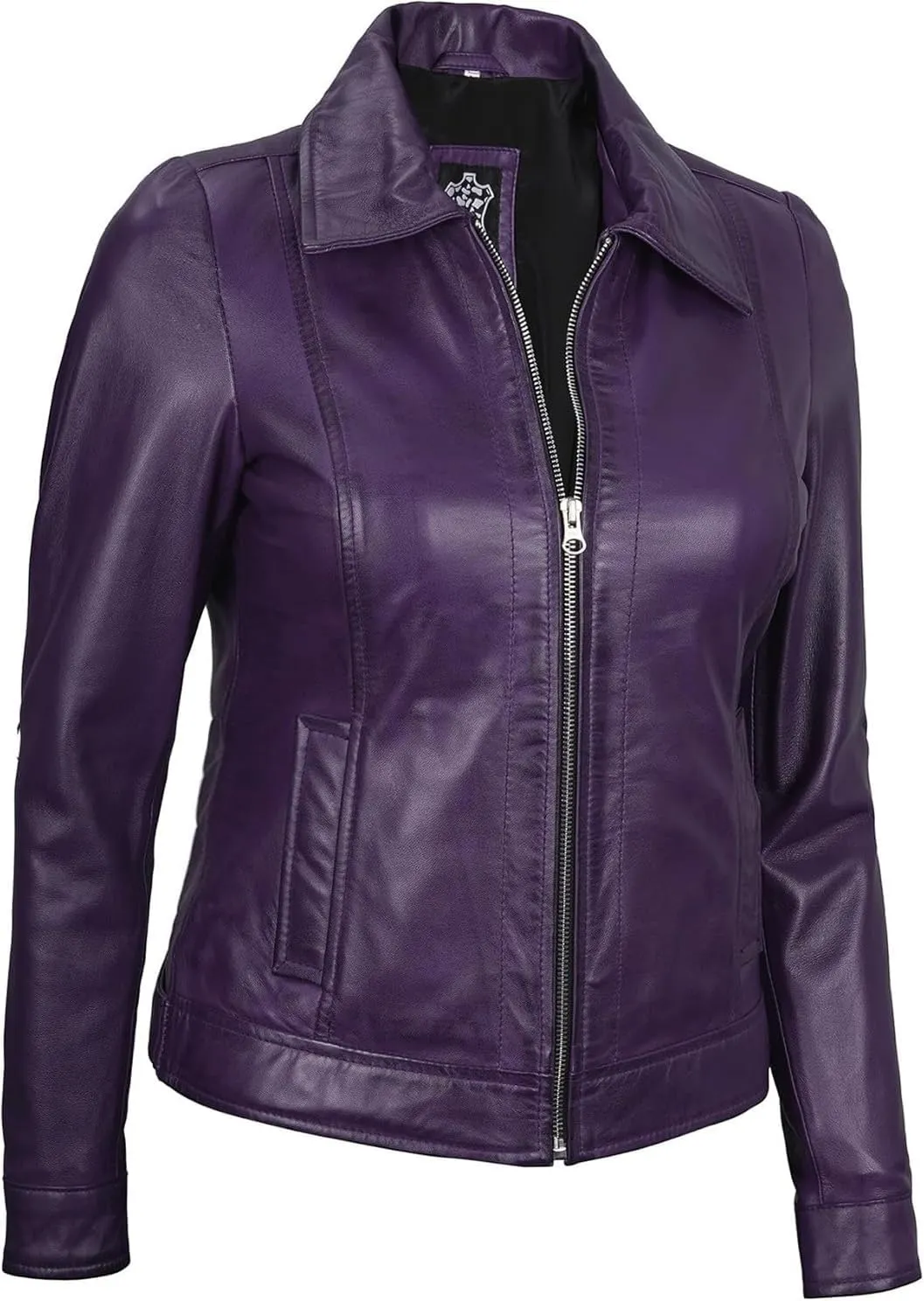 Blingsoul Shirt Collar Leather Jacket Womens, Real Lambskin Leather Jacket for Women