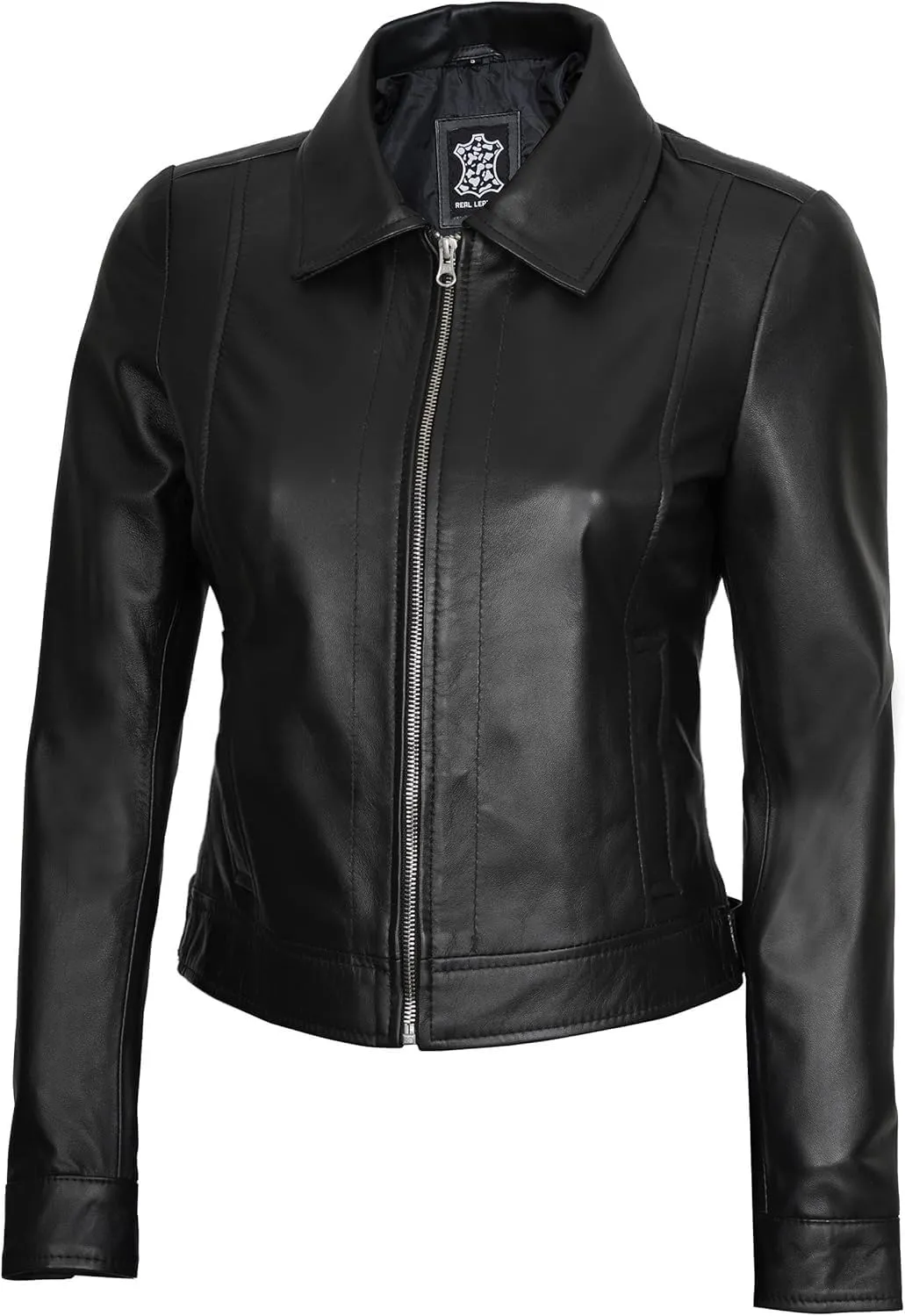 Blingsoul Shirt Collar Leather Jacket Womens, Real Lambskin Leather Jacket for Women