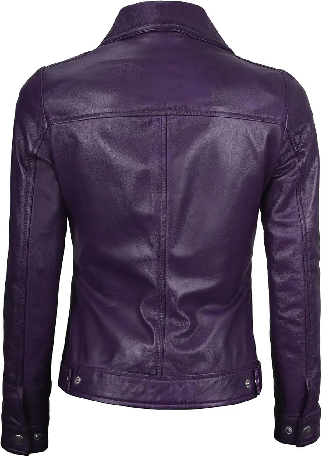 Blingsoul Shirt Collar Leather Jacket Womens, Real Lambskin Leather Jacket for Women