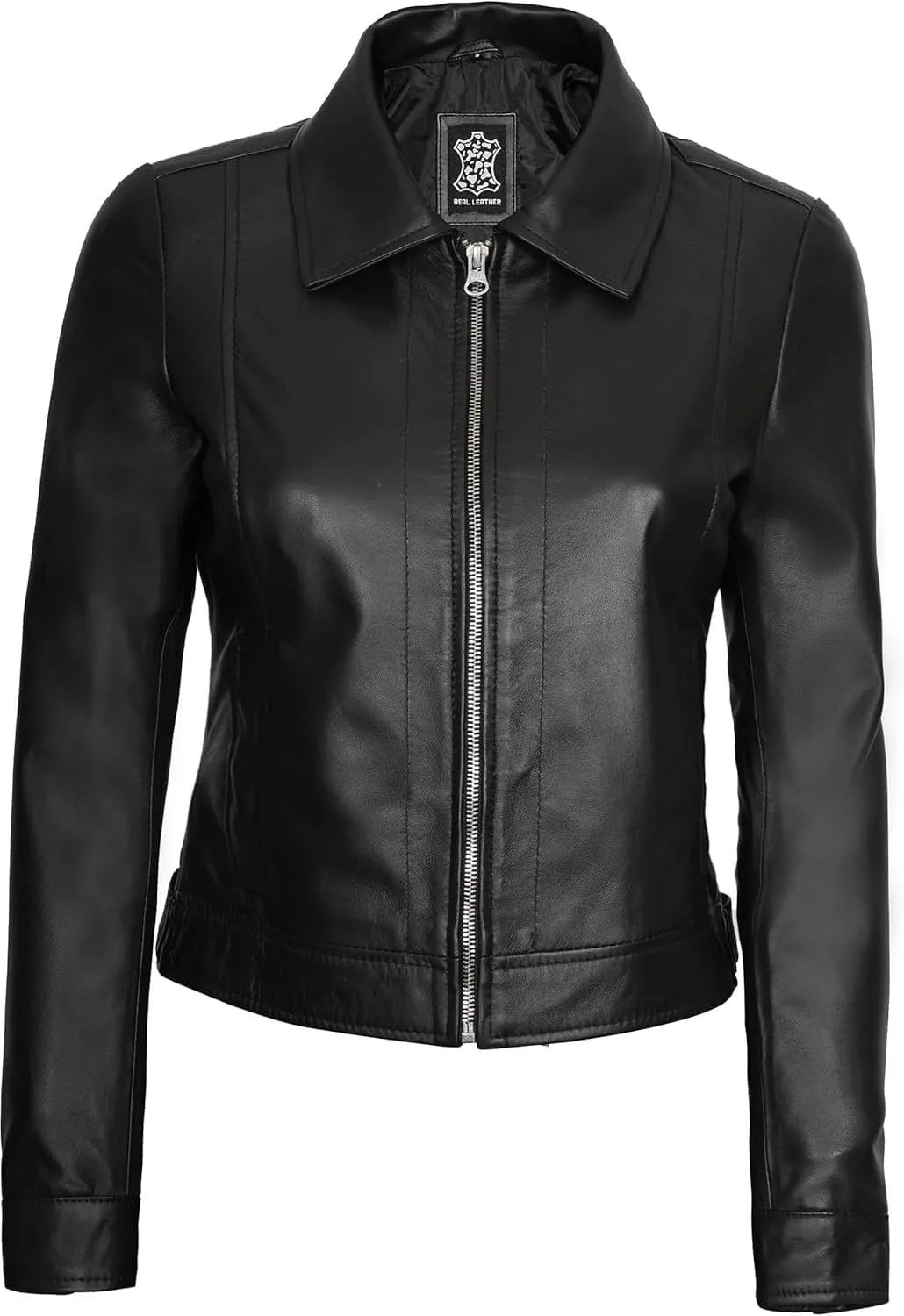 Blingsoul Shirt Collar Leather Jacket Womens, Real Lambskin Leather Jacket for Women