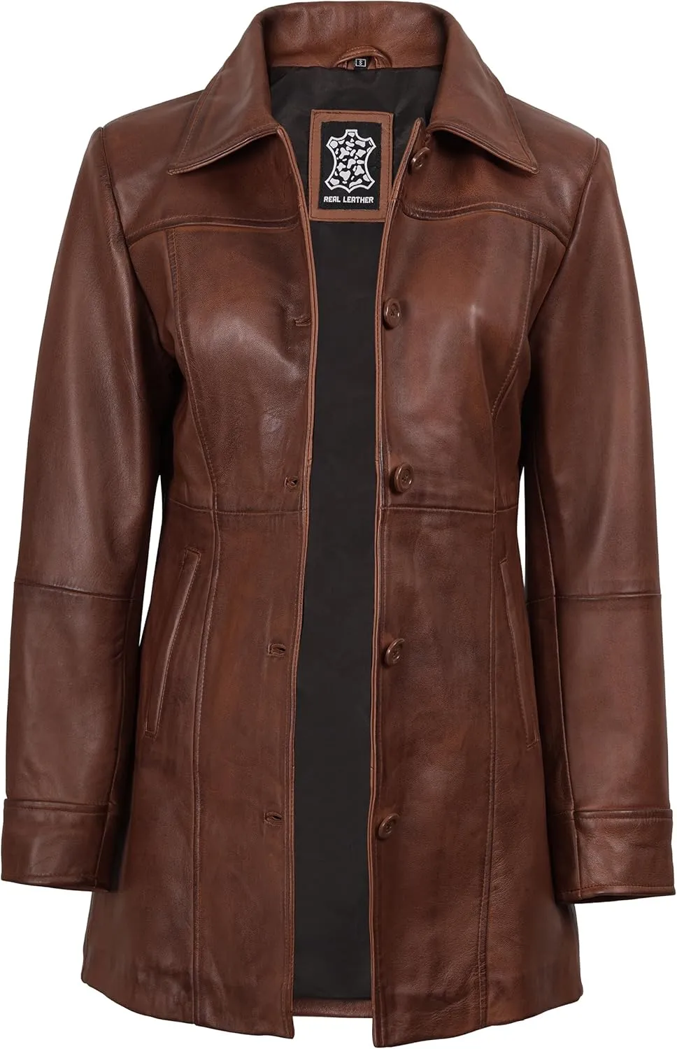 Blingsoul Womens Leather Jacket - Vintage Style Long Leather Jacket Women