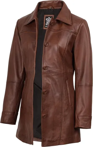 Blingsoul Womens Leather Jacket - Vintage Style Long Leather Jacket Women