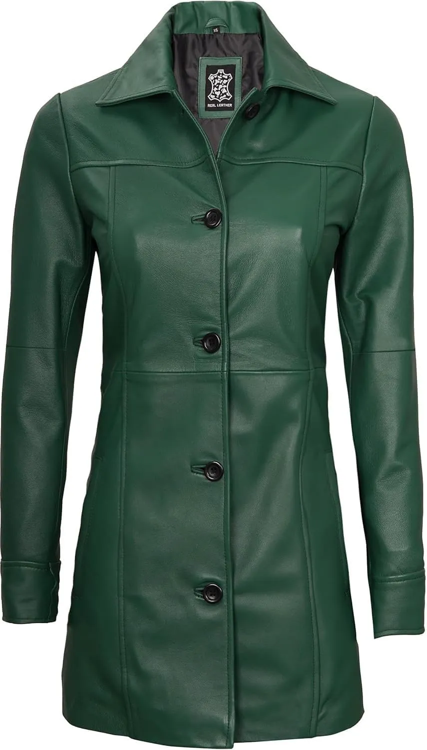 Blingsoul Womens Leather Jacket - Vintage Style Long Leather Jacket Women