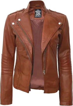 Blingsoul Womens Real Leather Jacket - Asymmetrical Leather Jackets for Women