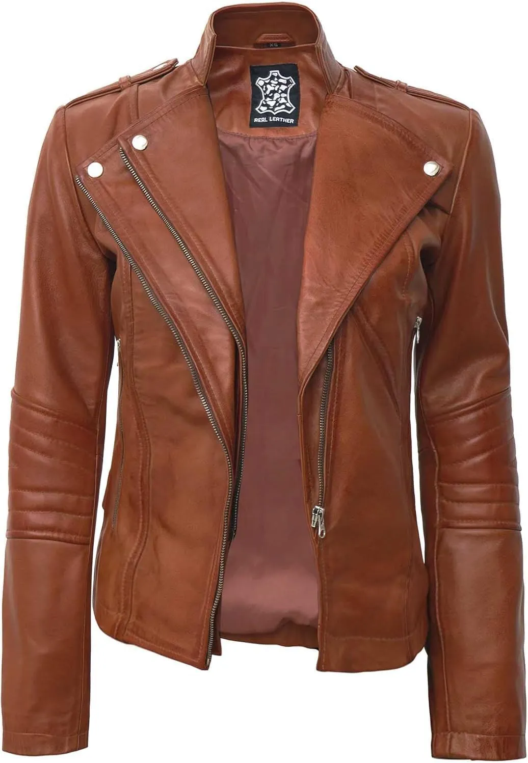 Blingsoul Womens Real Leather Jacket - Asymmetrical Leather Jackets for Women
