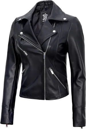 Blingsoul Womens Real Leather Jacket - Asymmetrical Leather Jackets for Women