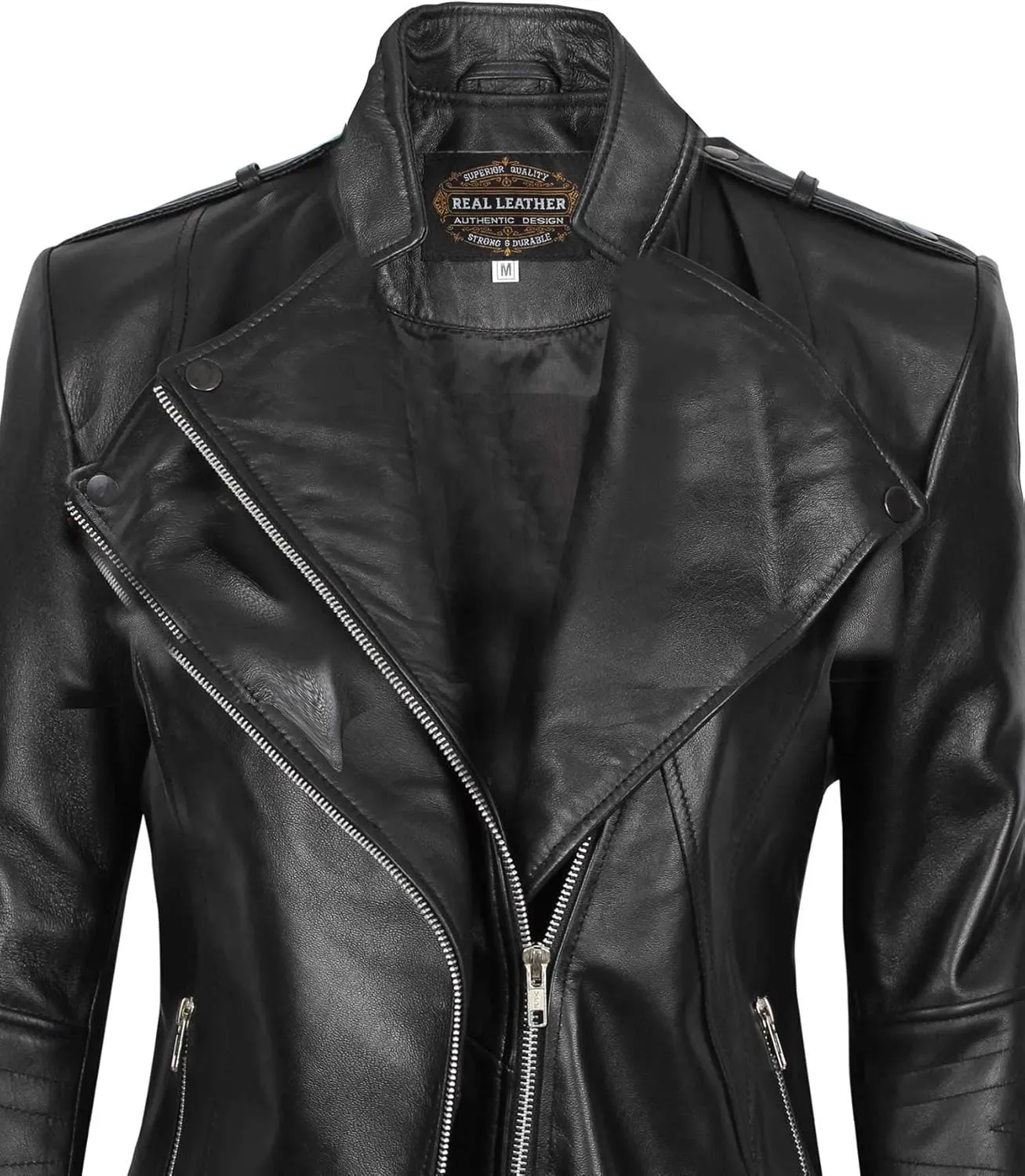 Blingsoul Womens Real Leather Jacket - Asymmetrical Leather Jackets for Women