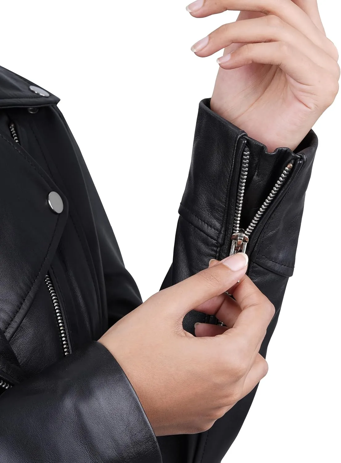 Blingsoul Womens Real Leather Jacket - Asymmetrical Leather Jackets for Women