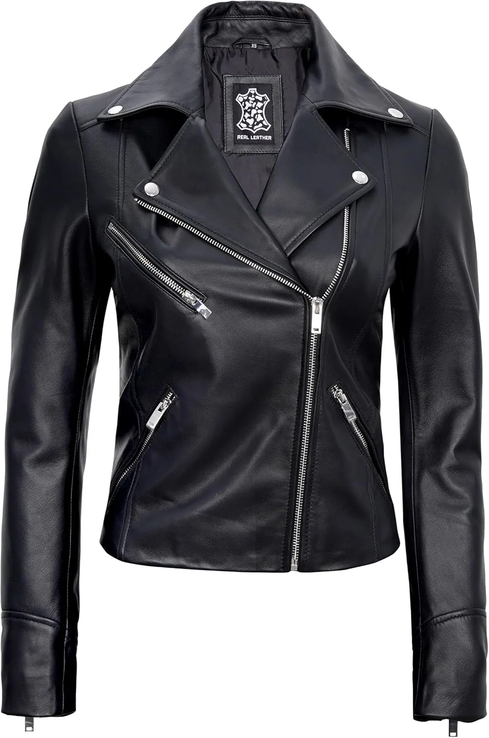 Blingsoul Womens Real Leather Jacket - Asymmetrical Leather Jackets for Women