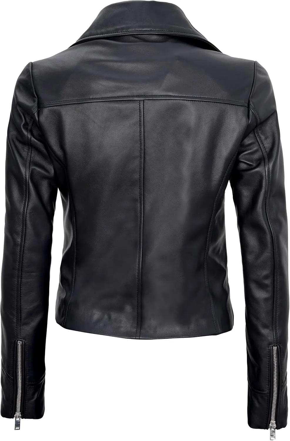 Blingsoul Womens Real Leather Jacket - Asymmetrical Leather Jackets for Women