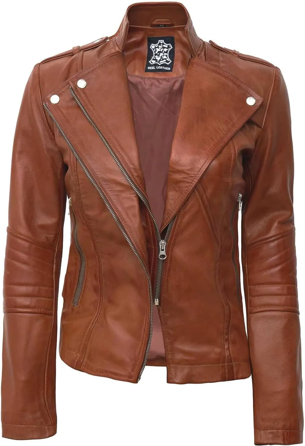 Blingsoul Womens Real Leather Jacket - Asymmetrical Leather Jackets for Women