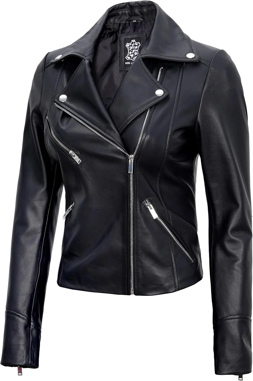 Blingsoul Womens Real Leather Jacket - Asymmetrical Leather Jackets for Women