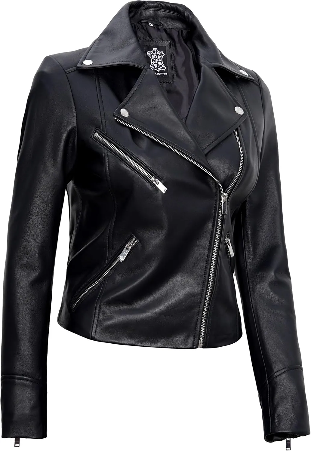 Blingsoul Womens Real Leather Jacket - Asymmetrical Leather Jackets for Women