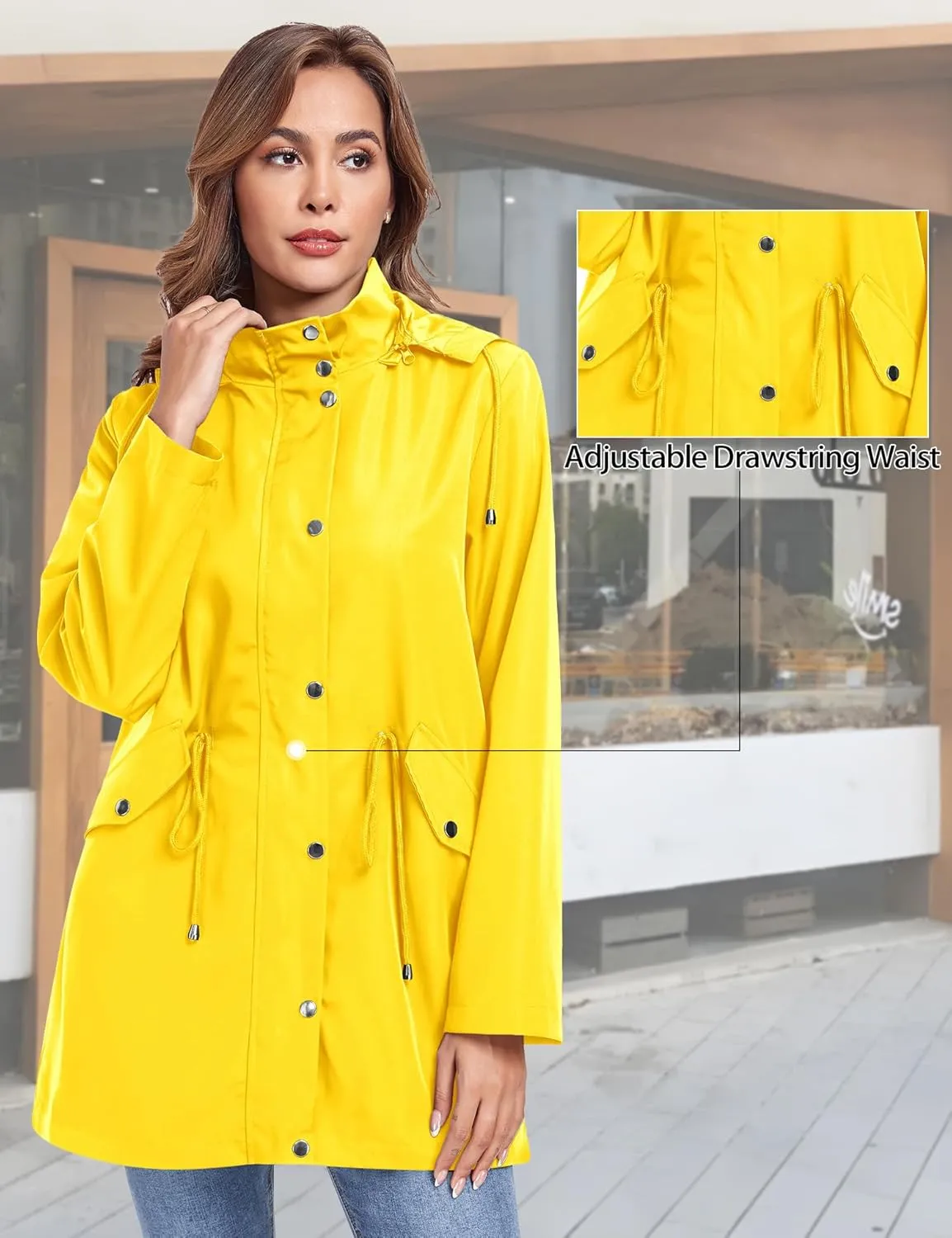 Bloggerlove Rain Jacket for Women Waterproof with Hood Trech Coat for Women Lightweight Raincoats Long Windbreaker