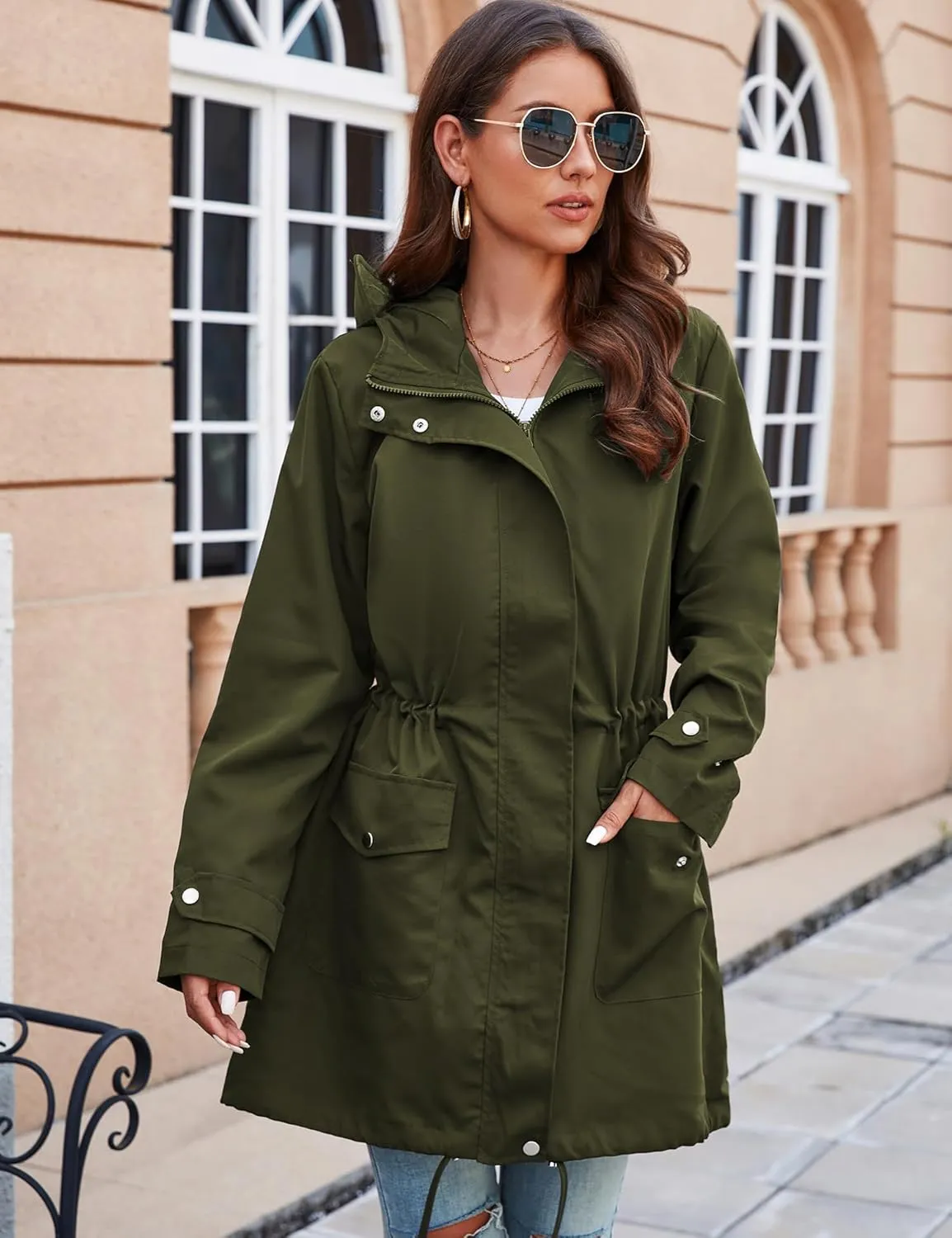 Bloggerlove Rain Jacket for Women Waterproof with Hood Trech Coat for Women Lightweight Raincoats Long Windbreaker