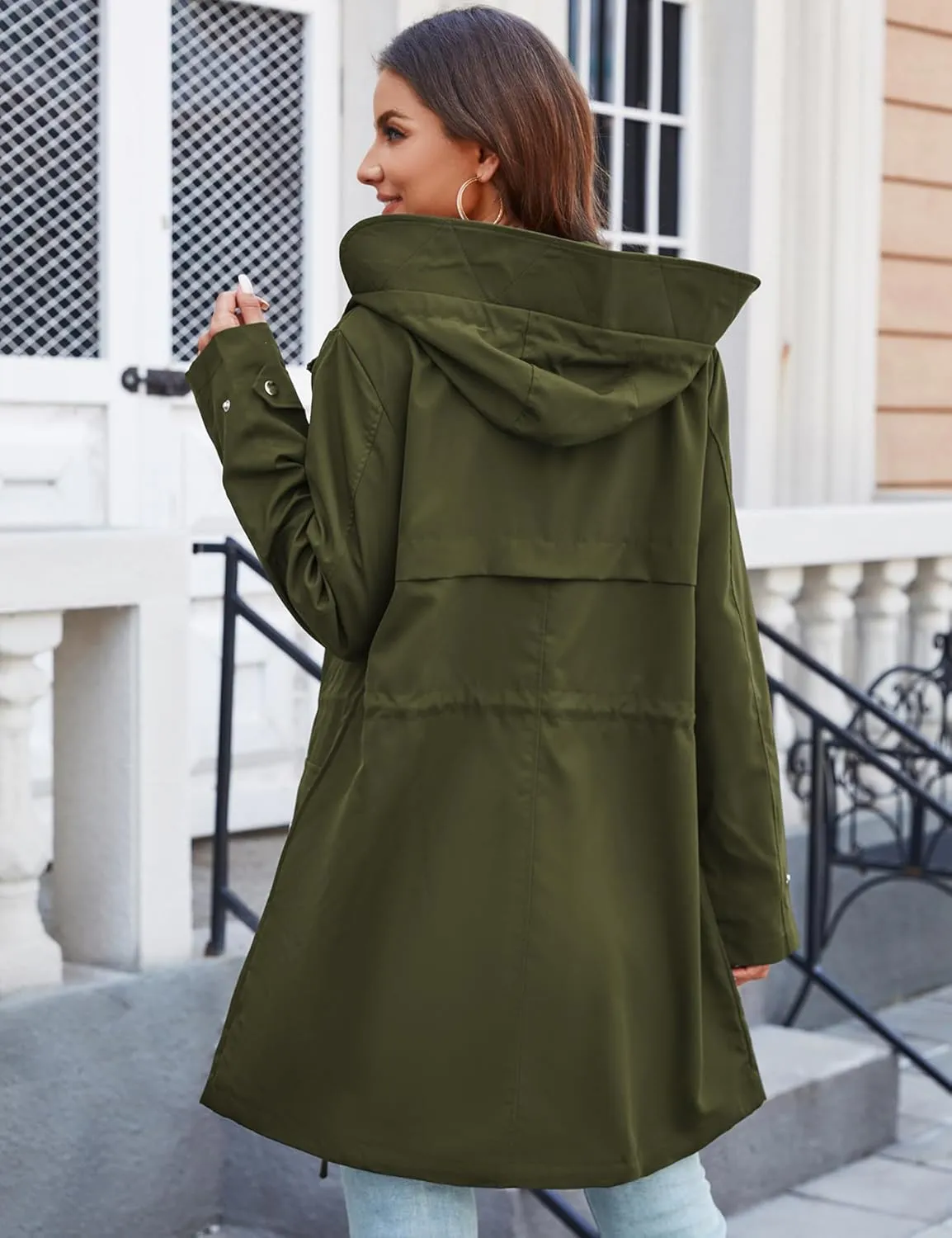 Bloggerlove Rain Jacket for Women Waterproof with Hood Trech Coat for Women Lightweight Raincoats Long Windbreaker