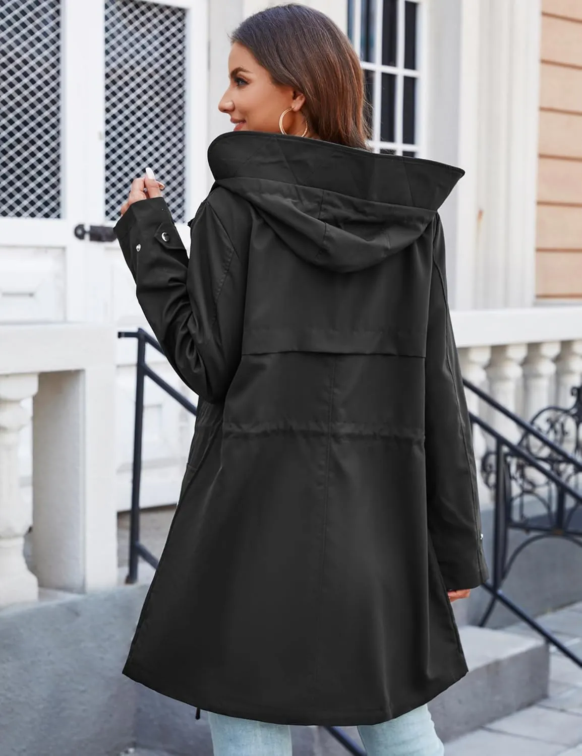 Bloggerlove Rain Jacket for Women Waterproof with Hood Trech Coat for Women Lightweight Raincoats Long Windbreaker